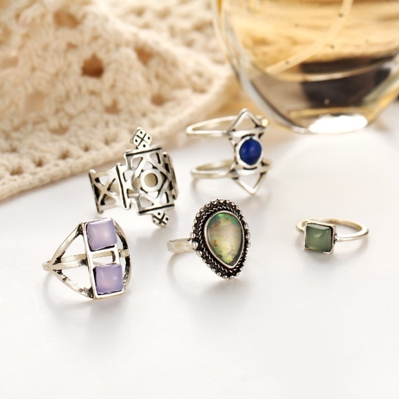 5 PCS Opal Crystal Mix Midi Ring Set - Picture 5 of 6